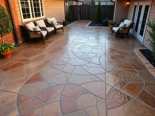Beautiful decorative concrete patio with intricate patterns